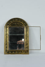 Load image into Gallery viewer, Vintage Brass Tone Mirrored Curio Wall Cabinet Arched Display Case