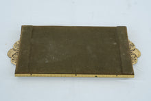 Load image into Gallery viewer, Vintage Gold Tone Vanity Tray Mirror Filigree Handles Hollywood Regency 145 x 8