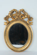 Load image into Gallery viewer, Gold Gilt Oval Wall Mirror Ribbon Bow Frame Hollywood Regency Style