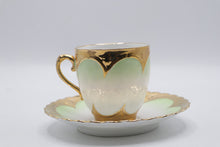 Load image into Gallery viewer, Vintage Japanese Porcelain Demitasse Cup Saucer Mint Green Heavy Gold Gilt