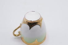Load image into Gallery viewer, Vintage Japanese Porcelain Demitasse Cup Saucer Mint Green Heavy Gold Gilt