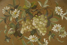 Load image into Gallery viewer, Vintage Hand Painted Tole Tray Grapes and Daisies Gold Metal Serving Tray