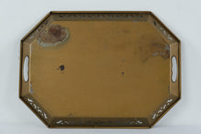 Load image into Gallery viewer, Vintage Hand Painted Tole Tray Grapes and Daisies Gold Metal Serving Tray