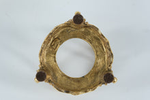 Load image into Gallery viewer, Amber Glass & Gilded Rose Candle Holder – Ornate Hollywood Regency Style (3" x 3.5")