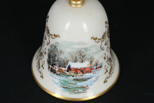 Load image into Gallery viewer, 🎄 Gorham Noel 1978 Christmas Bell – Fine China with Gold Accents & Winter Scene – 4" Tall