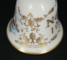 Load image into Gallery viewer, 🎄 Gorham Noel 1978 Christmas Bell – Fine China with Gold Accents & Winter Scene – 4" Tall