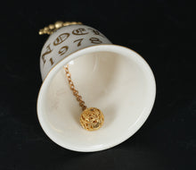 Load image into Gallery viewer, 🎄 Gorham Noel 1978 Christmas Bell – Fine China with Gold Accents & Winter Scene – 4" Tall