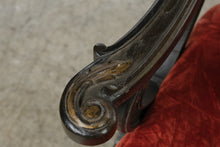 Load image into Gallery viewer, Pair of Antique-Style Carved Wood X-Frame Armchairs in Red Velvet