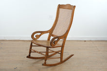 Load image into Gallery viewer, Antique Wood Cane Seat and Back Rocking Chair with Scroll Arms