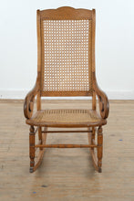 Load image into Gallery viewer, Antique Wood Cane Seat and Back Rocking Chair with Scroll Arms