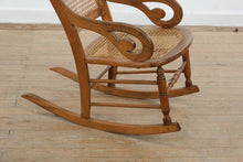 Load image into Gallery viewer, Antique Wood Cane Seat and Back Rocking Chair with Scroll Arms