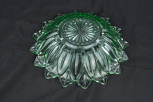 Load image into Gallery viewer, Vintage Emerald Green Pressed Glass Bowl Starburst Scalloped Serving Bowl 10”