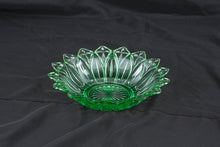 Load image into Gallery viewer, Vintage Emerald Green Pressed Glass Bowl Starburst Scalloped Serving Bowl 10”