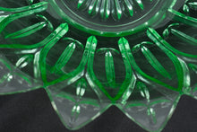 Load image into Gallery viewer, Vintage Emerald Green Pressed Glass Bowl Starburst Scalloped Serving Bowl 10”