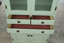 Load image into Gallery viewer, Painted Sage Green Wood Display Cabinet with Ribbed Glass Doors