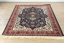Load image into Gallery viewer, Persian-Style Area Rug with Fringe – Navy, Ivory & Red Medallion Rug – 68" x 92"
