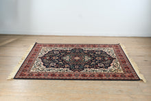 Load image into Gallery viewer, Persian-Style Area Rug with Fringe – Navy, Ivory & Red Medallion Rug – 68" x 92"