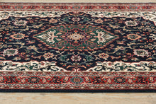 Load image into Gallery viewer, Persian-Style Area Rug with Fringe – Navy, Ivory & Red Medallion Rug – 68" x 92"