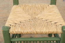Load image into Gallery viewer, Mexican Folk Art Green Ladderback Chair with Handwoven Rush Seat