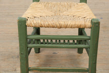 Load image into Gallery viewer, Mexican Folk Art Green Ladderback Chair with Handwoven Rush Seat