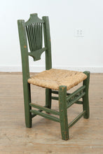 Load image into Gallery viewer, Mexican Folk Art Green Ladderback Chair with Handwoven Rush Seat