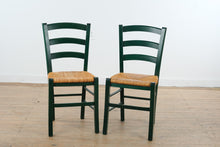 Load image into Gallery viewer, Italian Ladder Back Dining Chairs Green Wood Rush Seat Set of 2