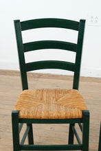 Load image into Gallery viewer, Italian Ladder Back Dining Chairs Green Wood Rush Seat Set of 2