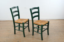 Load image into Gallery viewer, Italian Ladder Back Dining Chairs Green Wood Rush Seat Set of 2