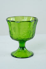 Load image into Gallery viewer, Footed Green Glass Candy Bowl / Compote - Grape & Leaf Design