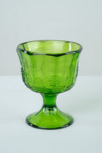 Load image into Gallery viewer, Footed Green Glass Candy Bowl / Compote - Grape & Leaf Design