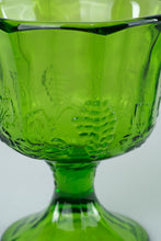 Load image into Gallery viewer, Footed Green Glass Candy Bowl / Compote - Grape & Leaf Design