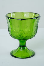 Load image into Gallery viewer, Footed Green Glass Candy Bowl / Compote - Grape & Leaf Design