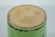 Load image into Gallery viewer, Vintage Green Painted Metal Flour Canister with Lid Floral Kitchen Storage