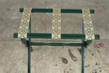 Load image into Gallery viewer, Green Wood Folding Luggage Rack Floral Fabric Straps Traditional Bedroom Stand