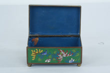Load image into Gallery viewer, Chinese Cloisonne Enamel Trinket Box Green Floral Design Carved Stone Inset