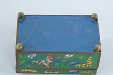 Load image into Gallery viewer, Chinese Cloisonne Enamel Trinket Box Green Floral Design Carved Stone Inset