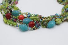 Load image into Gallery viewer, Multicolor Glass Bead Multi Strand Statement Necklace Turquoise Green Red