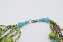 Load image into Gallery viewer, Multicolor Glass Bead Multi Strand Statement Necklace Turquoise Green Red