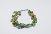 Load image into Gallery viewer, Multicolor Glass Bead Multi Strand Statement Necklace Turquoise Green Red