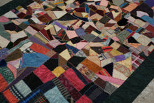 Load image into Gallery viewer, Crazy Quilt Patchwork Throw Multicolor Embroidered Textile 59 x 79