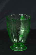 Load image into Gallery viewer, Green Depression Glass Pitcher Floral Etched Uranium Style Glass Jug