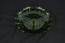 Load image into Gallery viewer, Vintage Green Divided Glass Relish Dish 3 Section Scalloped Serving Tray 9β