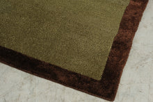 Load image into Gallery viewer, Hand Woven Wool Area Rug Olive Green Brown Geometric Squares 62 x 96