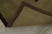 Load image into Gallery viewer, Hand Woven Wool Area Rug Olive Green Brown Geometric Squares 62 x 96