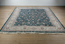 Load image into Gallery viewer, Large Persian-Style Wool Rug – 8.9’ x 12’ – Green with Ivory Border & Floral Motif
