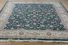 Load image into Gallery viewer, Large Persian-Style Wool Rug – 8.9’ x 12’ – Green with Ivory Border & Floral Motif