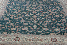 Load image into Gallery viewer, Large Persian-Style Wool Rug – 8.9’ x 12’ – Green with Ivory Border & Floral Motif