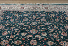Load image into Gallery viewer, Large Persian-Style Wool Rug – 8.9’ x 12’ – Green with Ivory Border & Floral Motif