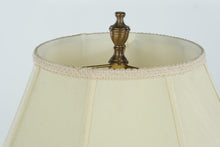 Load image into Gallery viewer, Hand-Painted Porcelain Urn Table Lamp – Green & Gold Floral with Wood Base, 30” Tall