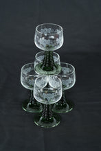 Load image into Gallery viewer, Vintage Green Roemer Wine Glasses Set of 5 Grape Etched Ribbed Stem